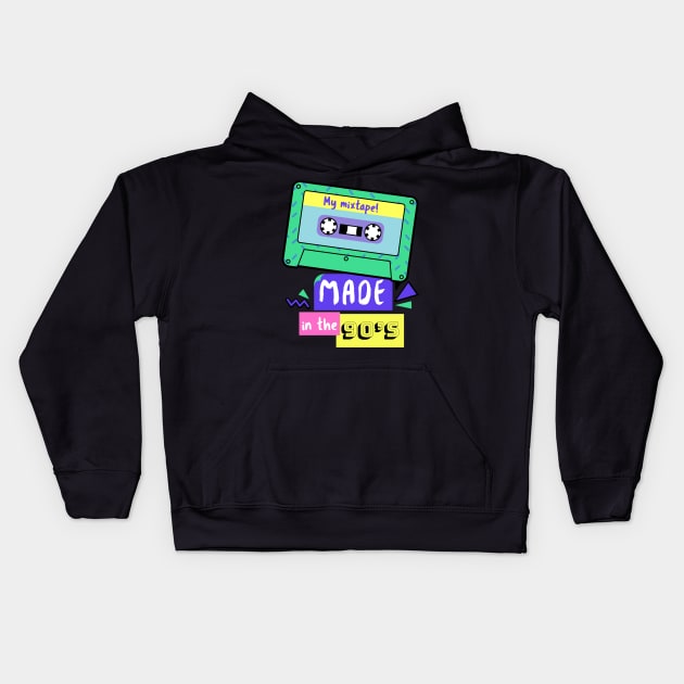 Made in the 90s Tape Cassette Kids Hoodie by cacostadesign